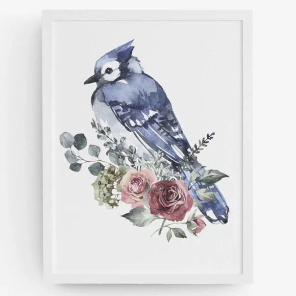Blue Jay Bird Watercolor Wall Art Print Poster Unframed - Picture 12 of 17